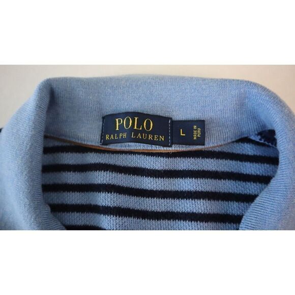 Polo Ralph Lauren Men Sz L Royal Blue Striped Knit 1/4 Zip Pullover Sweater $165 - Picture 5 of 7